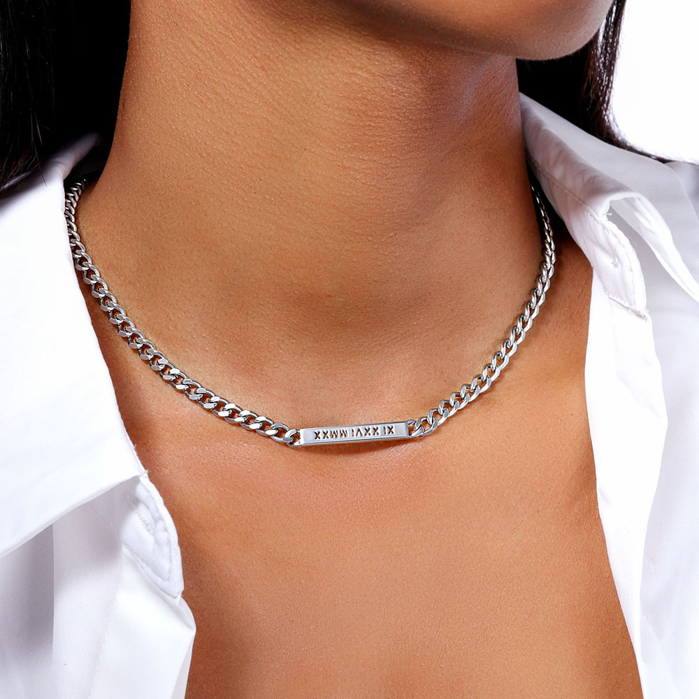 Helloice Women's 5mm Personalized Engraved Cuban ID Necklace in White Gold