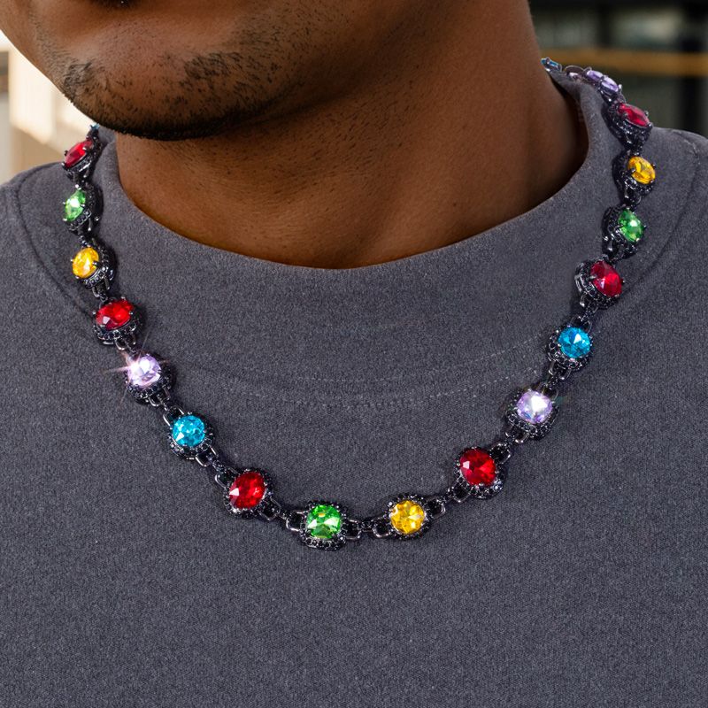 Helloice 8.5mm Multi-color Diamonds Chain in Black Gold