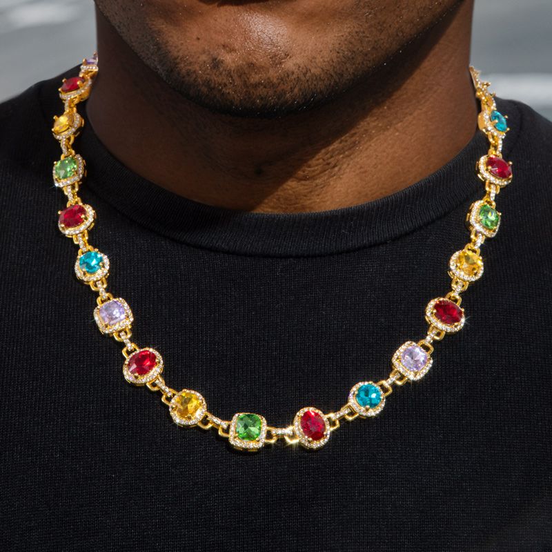 Helloice 8.5mm Multi-color Diamonds Chain in Gold