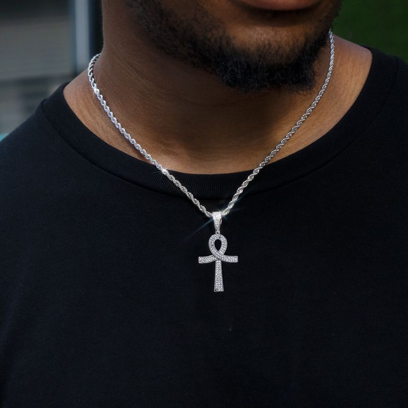 Helloice Iced Overlapping Ankh Pendant in White Gold