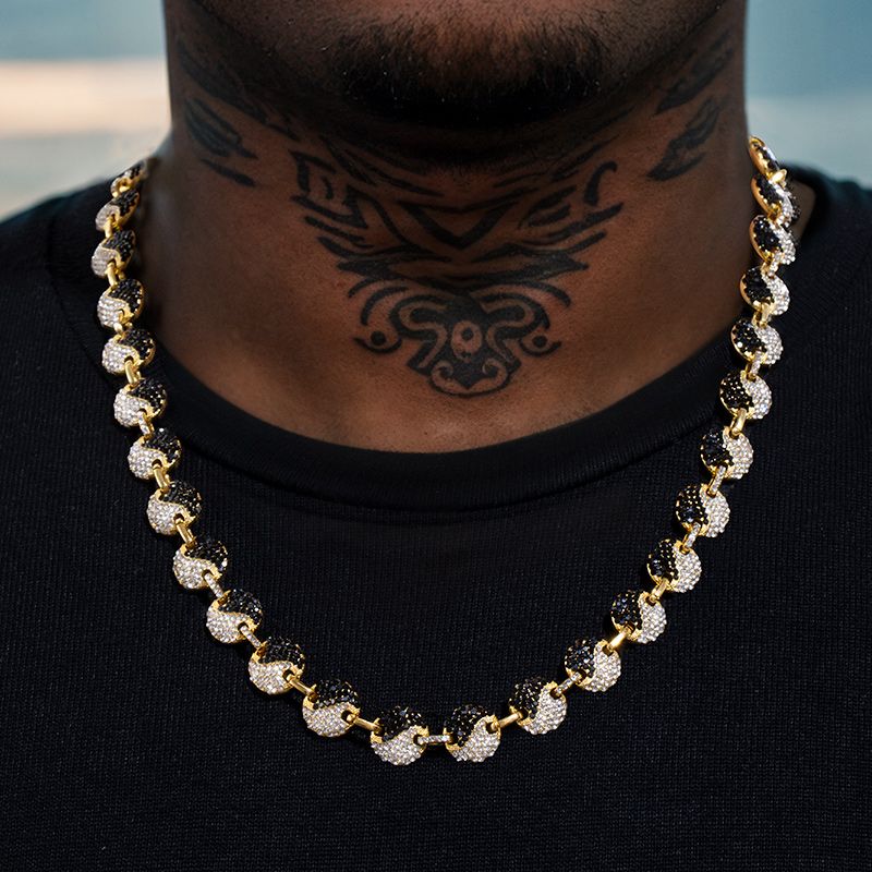 Helloice 12mm 20'' Iced Yin Yang Link Chain in Gold
