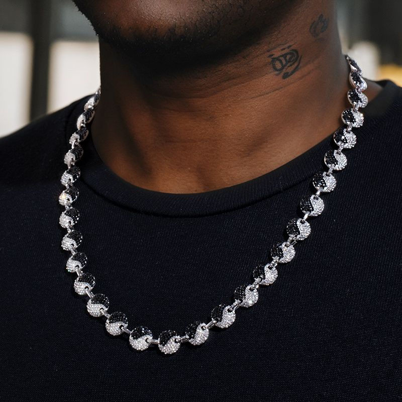Helloice 12mm 20'' Iced Yin Yang Link Chain in White Gold