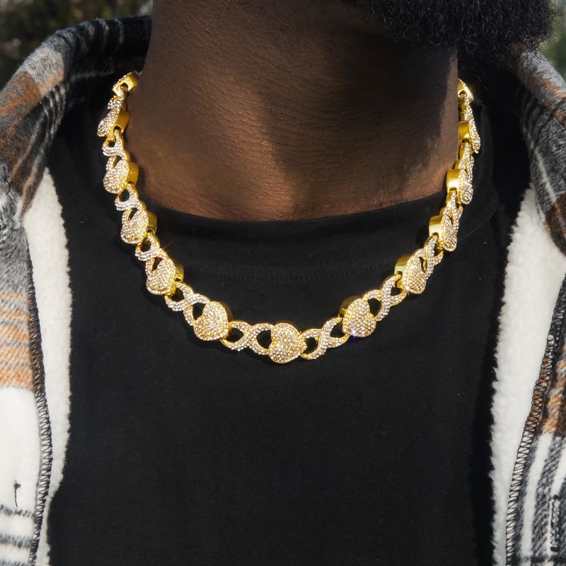 Helloice 11mm 20'' Heart Infinity Link Chain in Gold