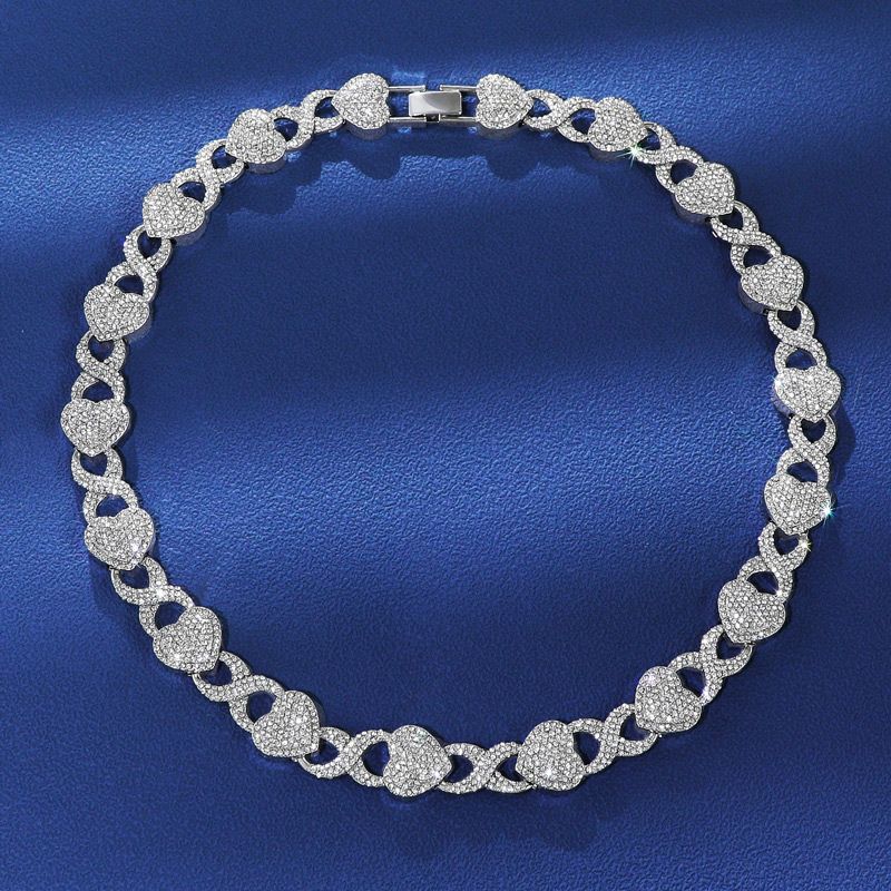 Helloice 11mm 20'' Iced Heart Infinity Link Chain in White Gold