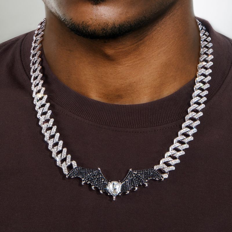 Helloice Black Bat Prong Cuban Chain in White Gold