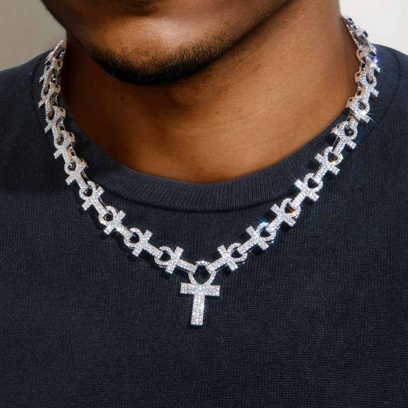 Helloice 16mm Micro Pave Ankh Link Chain in White Gold