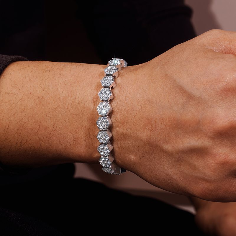 Helloice 8mm Hexagon Tennis Bracelet in White Gold