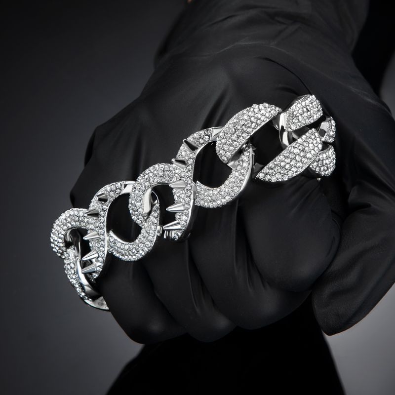 Helloice 20mm 8'' Spiked Infinity Cuban Link Bracelet in White Gold