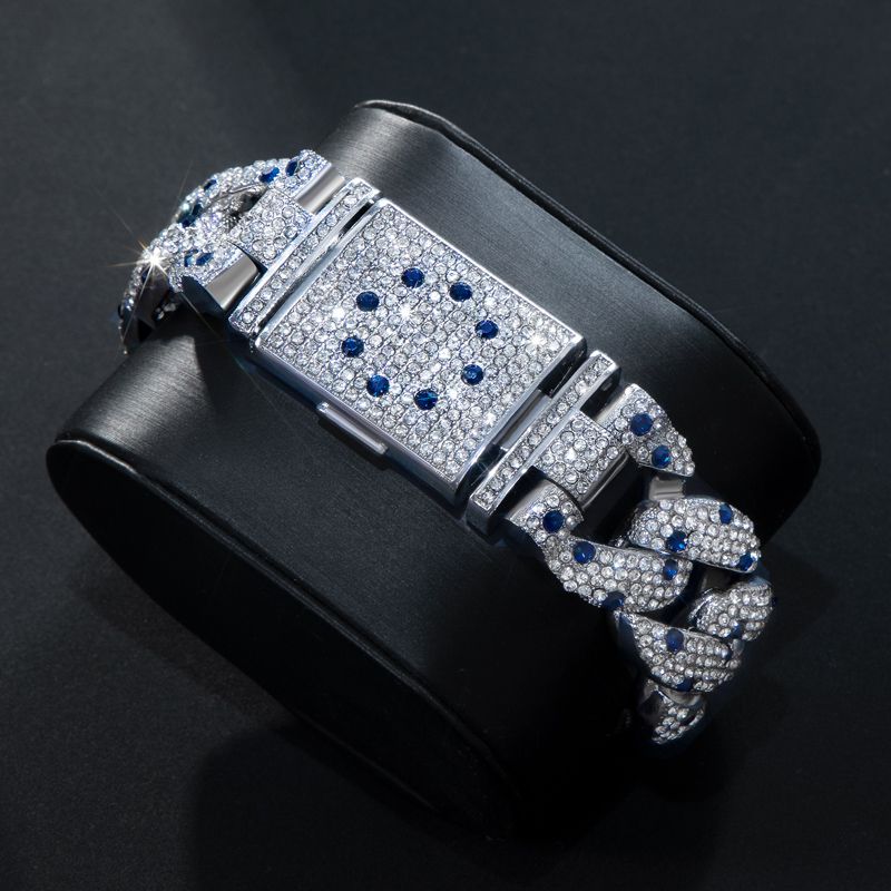 Helloice 20mm 8'' Sapphire Spot Cuban Link Bracelet in White Gold