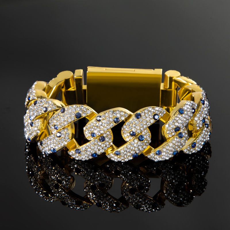 Helloice 20mm 8'' Sapphire Spot Cuban Link Bracelet in Gold