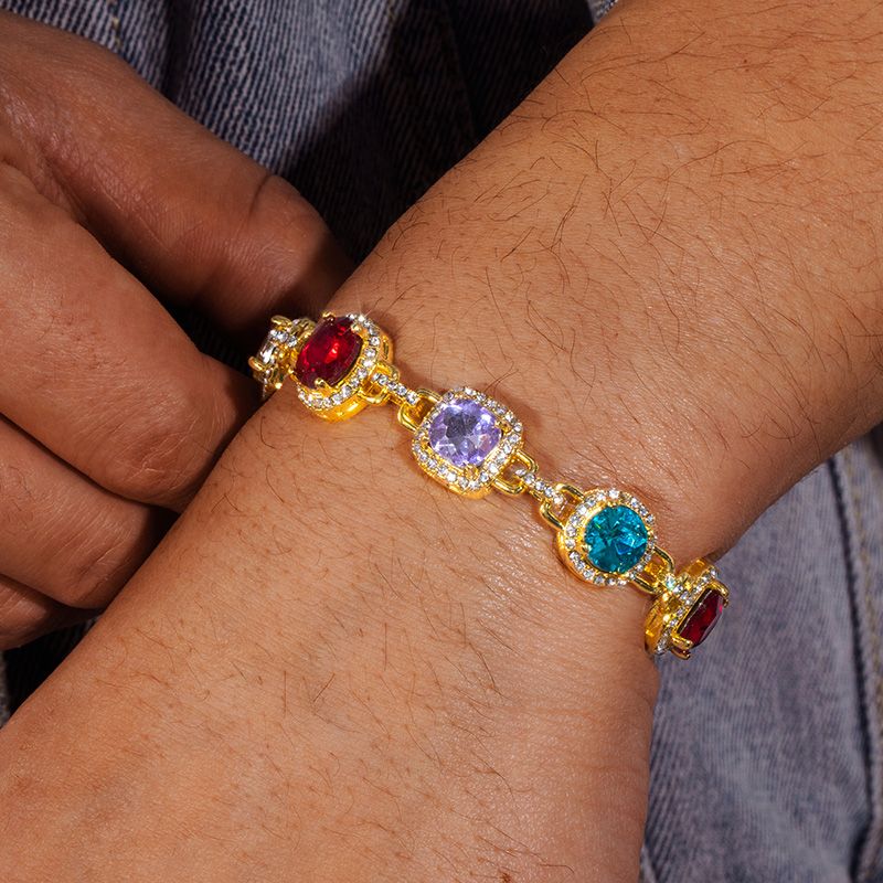 Helloice 8.5mm Multi-color Diamonds Bracelet in Gold