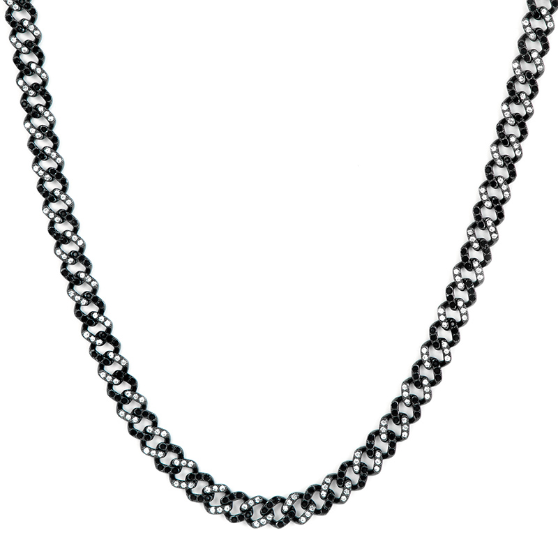 Helloice 11mm Black & White Stones Cuban Chain for Women