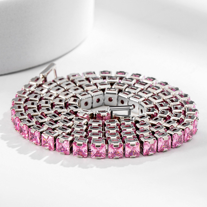 Helloice 5mm Pink Stones Women Tennis Chain