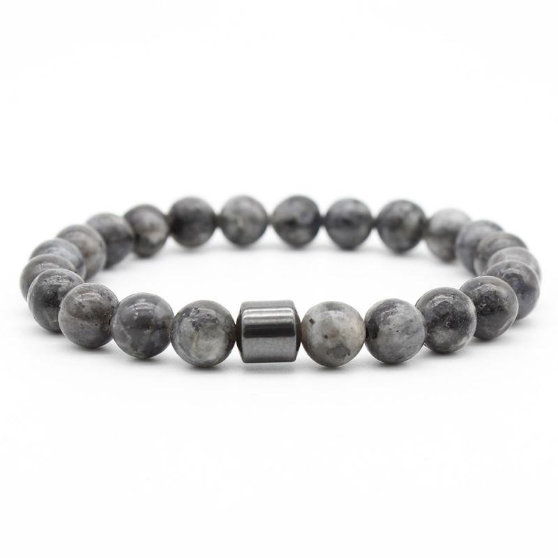 Helloice 8mm Grey Amphibole/Lava Rock/Tiger Eye Magnetic Hematite Beads Bracelet