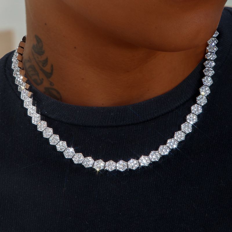 Helloice 8mm Hexagon Tennis Chain in White Gold