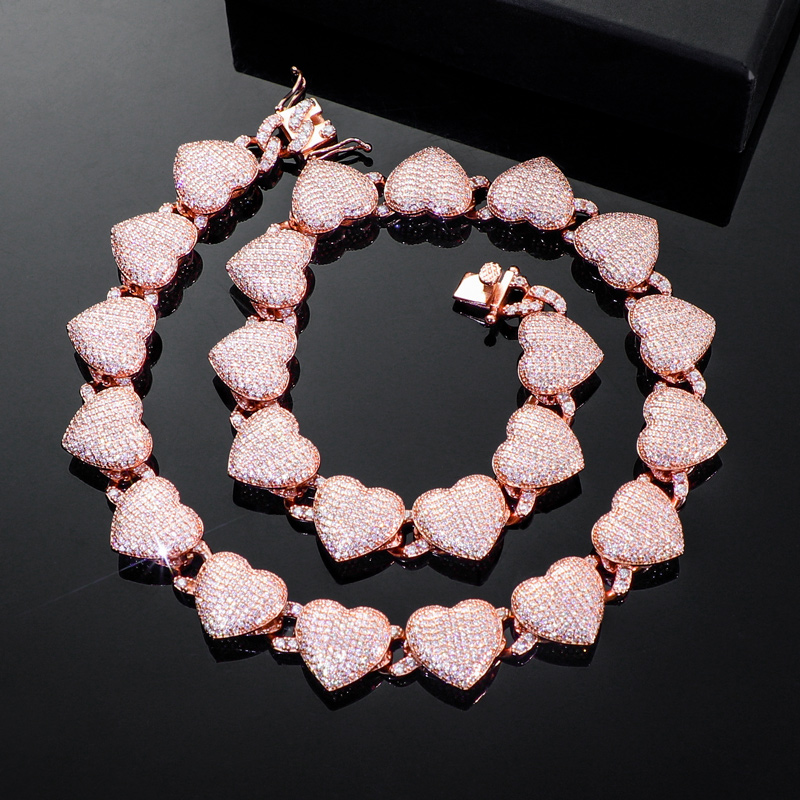 Helloice Iced Heart-shaped Cuban Choker Necklace