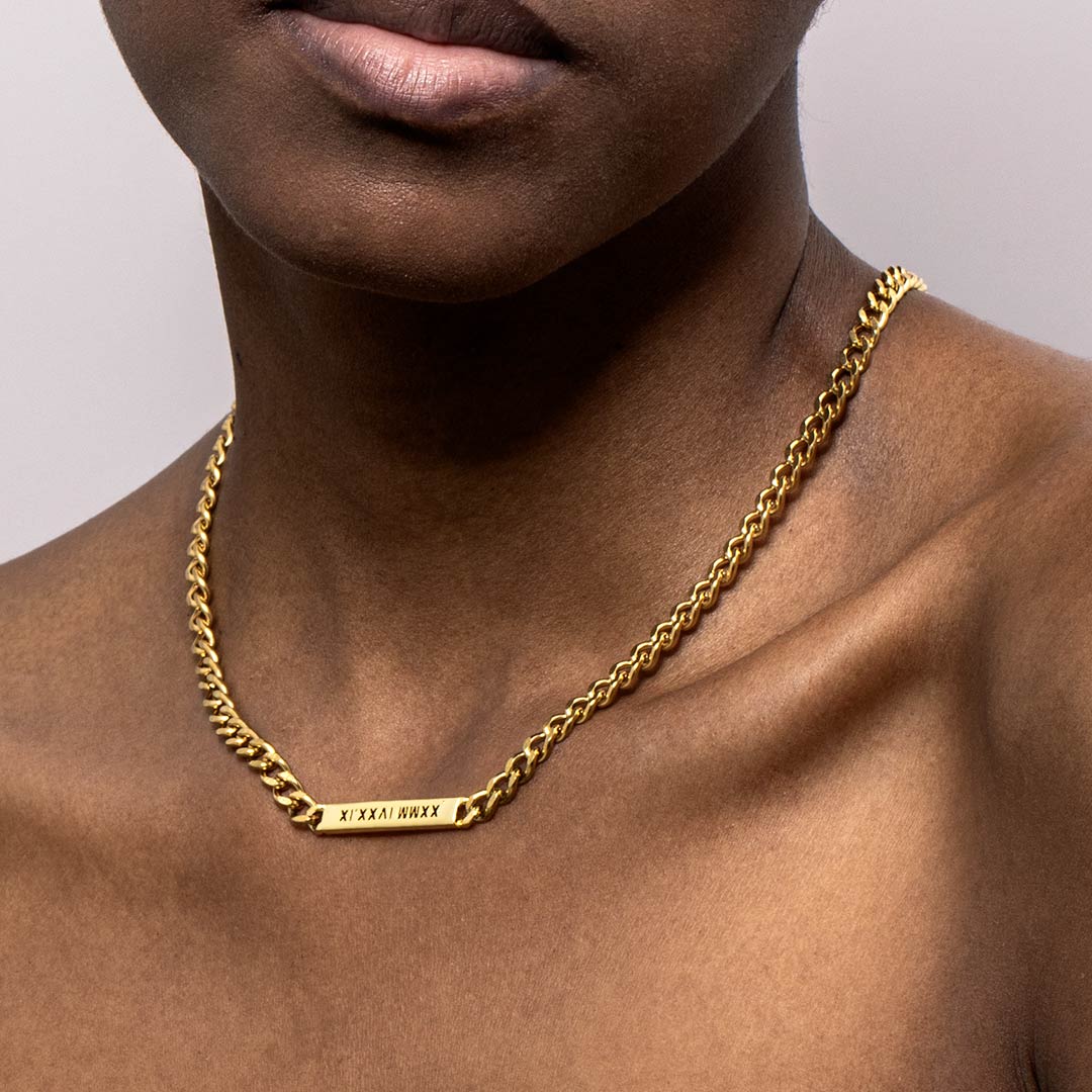 Helloice Women's 5mm Personalized Engraved Cuban ID Necklace in Gold
