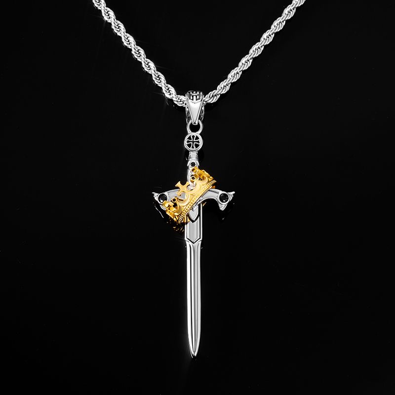 Helloice Iced Two Tone Sword & Crown Necklace