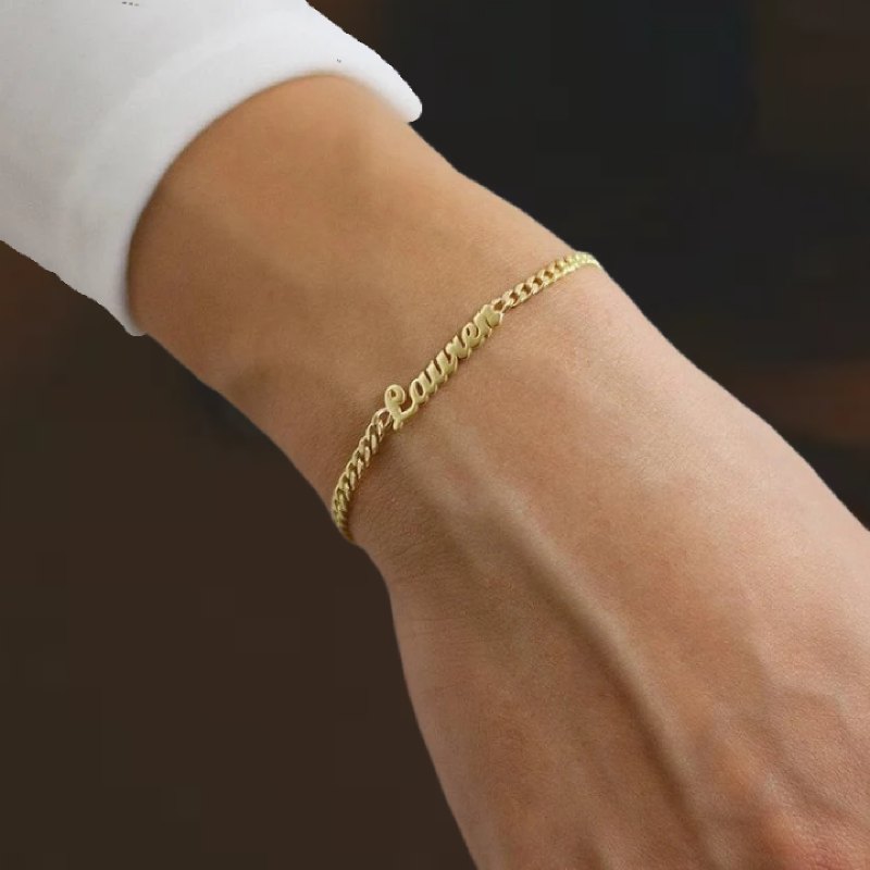 Helloice Custom Font Name Bracelet/Anklet with 3mm Cuban Link