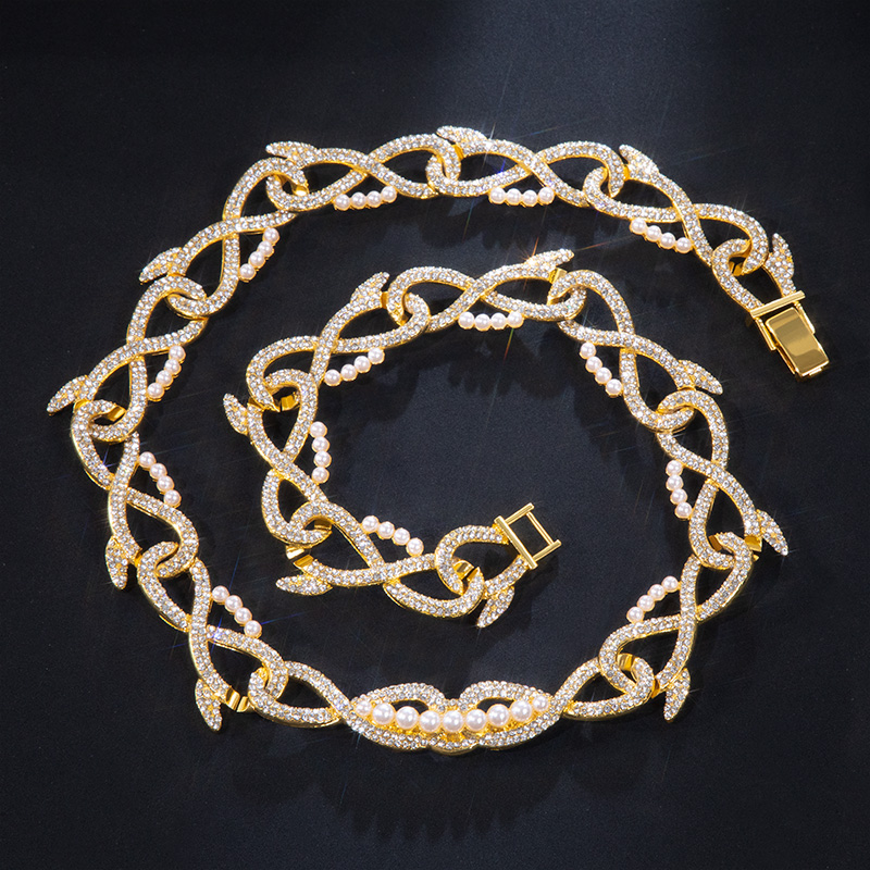 Helloice Iced 18mm 20'' Thorns with Pearl Link Chain in Gold