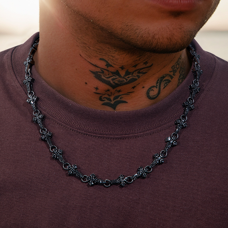 Helloice 11mm 20'' Micro Pave Cross Link Chain in Black Gold