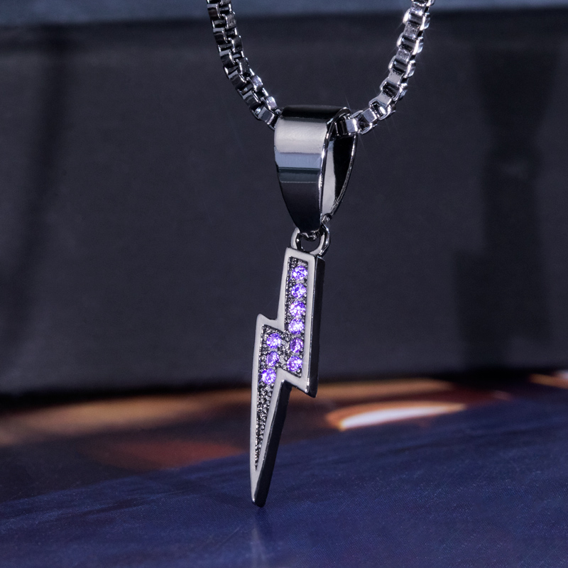 Helloice Micro Pave Lightning Pendant with Round Box Chain