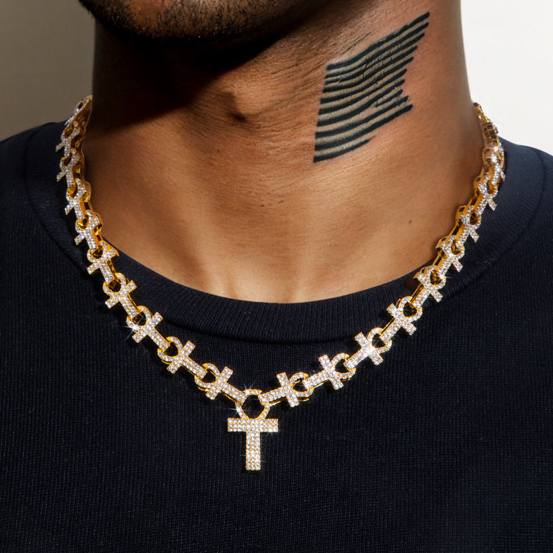 Helloice 16mm Micro Pave Ankh Link Chain in Gold