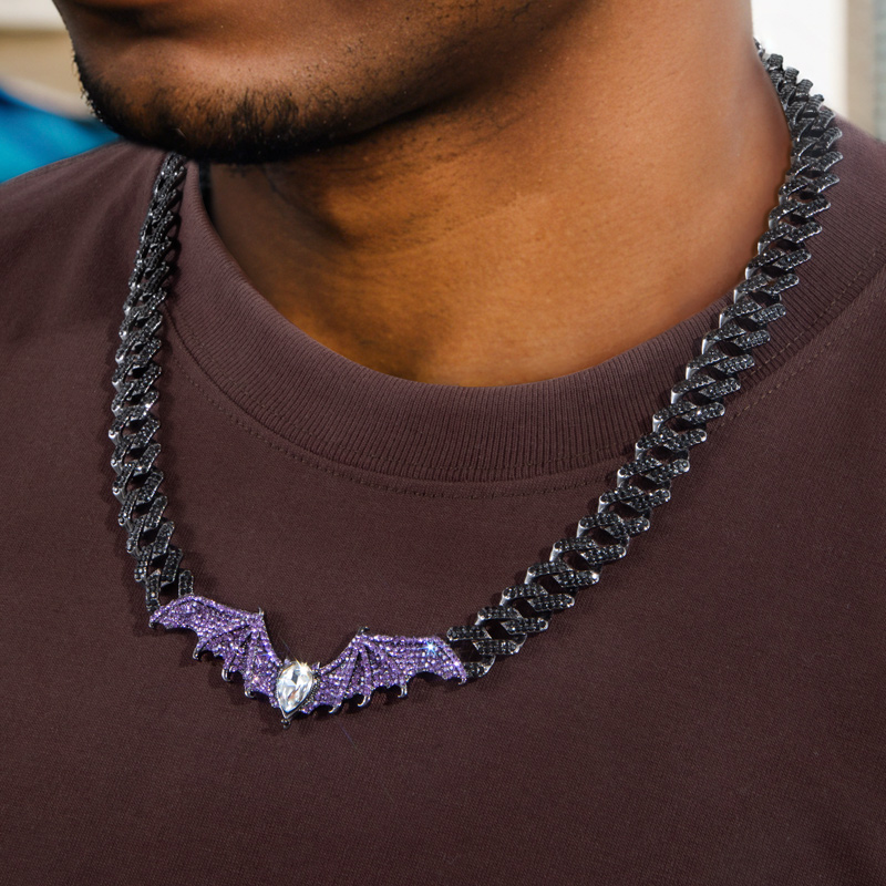 Helloice Purple Bat Prong Cuban Chain in Black Gold