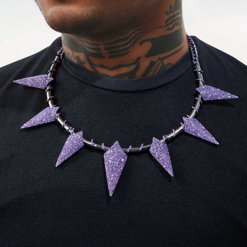 Helloice Pave Spiked Fight Tooth and Claw Collar Necklace in Black Gold