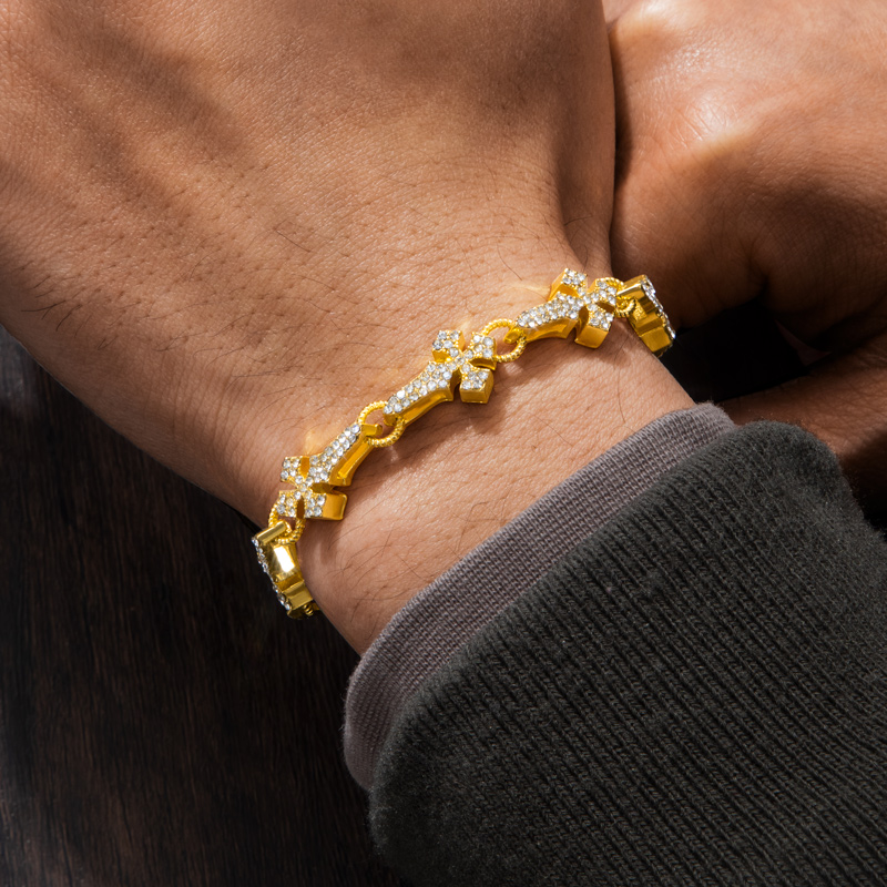 Helloice 11mm Micro Pave Cross Link Bracelet in Gold