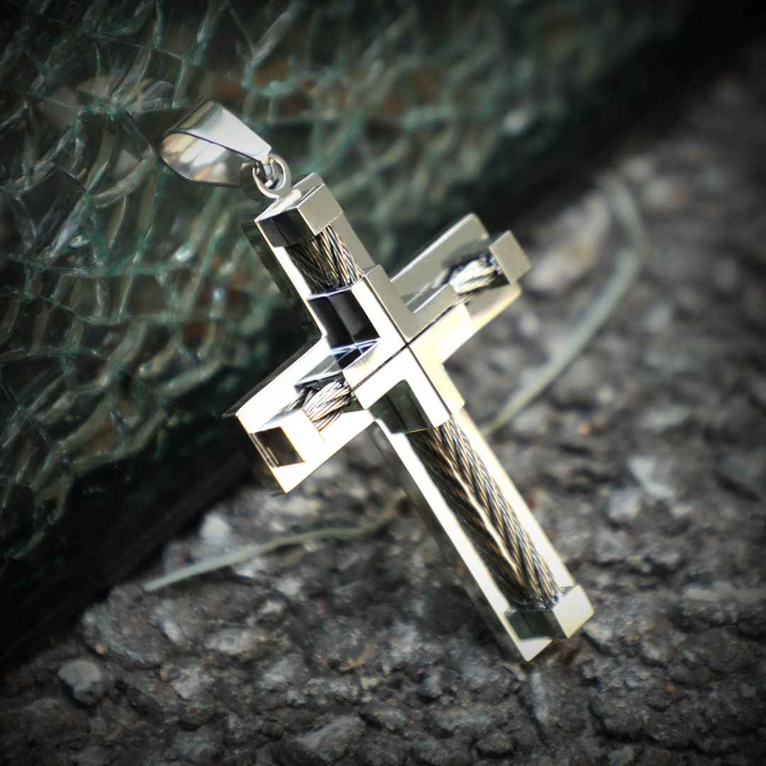Helloice 18K White Gold Stainless Steel Cross Pendant