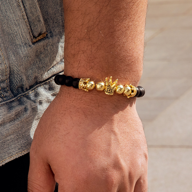 Helloice Black Frosted & Copper Beads Iced Crown Bracelet