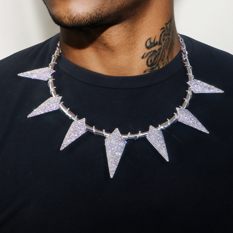 Helloice Pave Spiked Fight Tooth and Claw Collar Necklace in White Gold