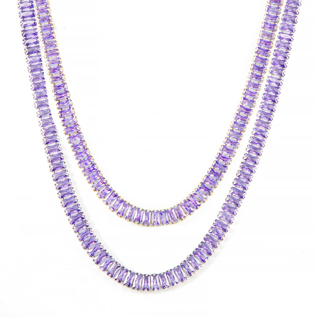 Helloice Iced Baguette Cut Purple Stones Women Tennis Chain