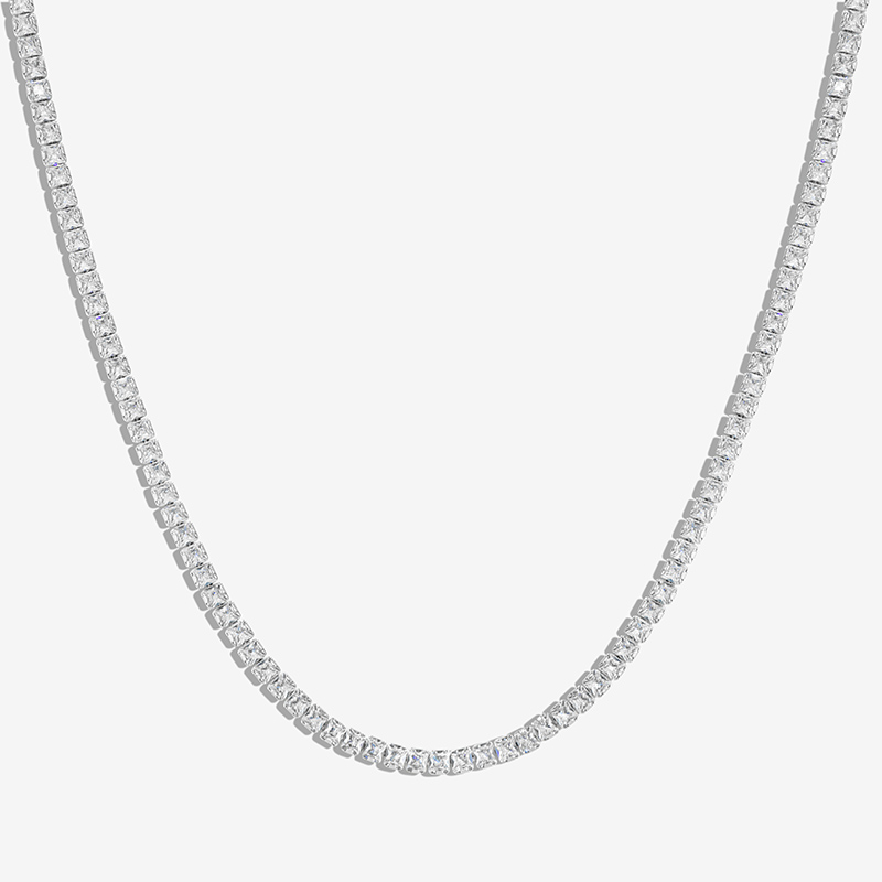Helloice Iced 4mm Women Tennis Chain Necklace in White Gold