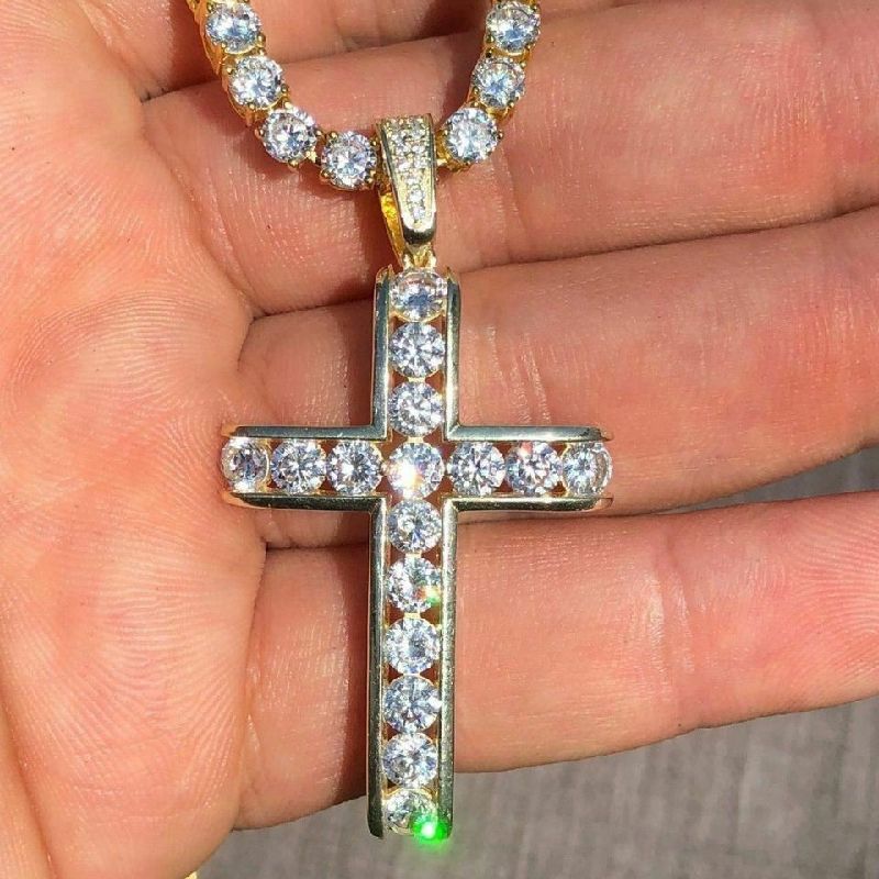 Helloice Gorgeous Men's Tennis Cross Pendant in Gold