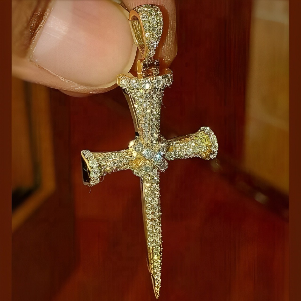 Helloice Shields of Strength Men's Pave Nail Cross Pendant