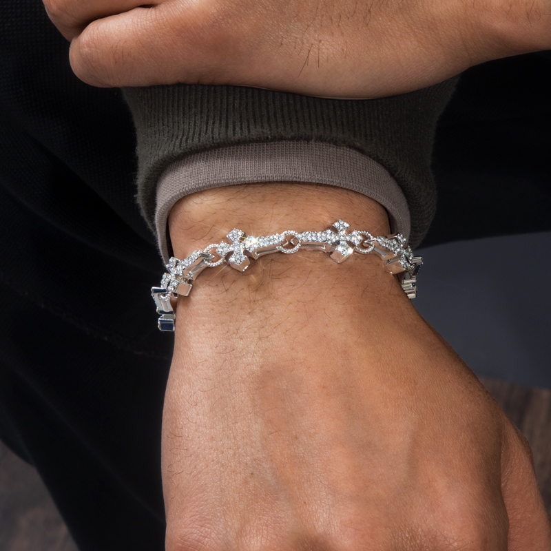 Helloice 11mm Micro Pave Cross Link Bracelet in White Gold