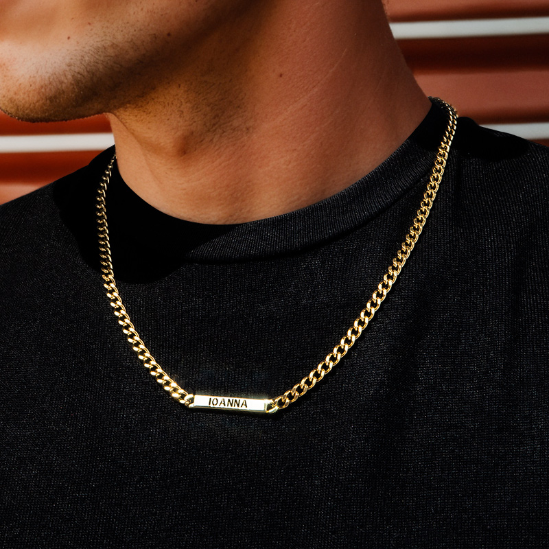 Helloice 5mm Personalized Engraved Cuban ID Necklace in Gold