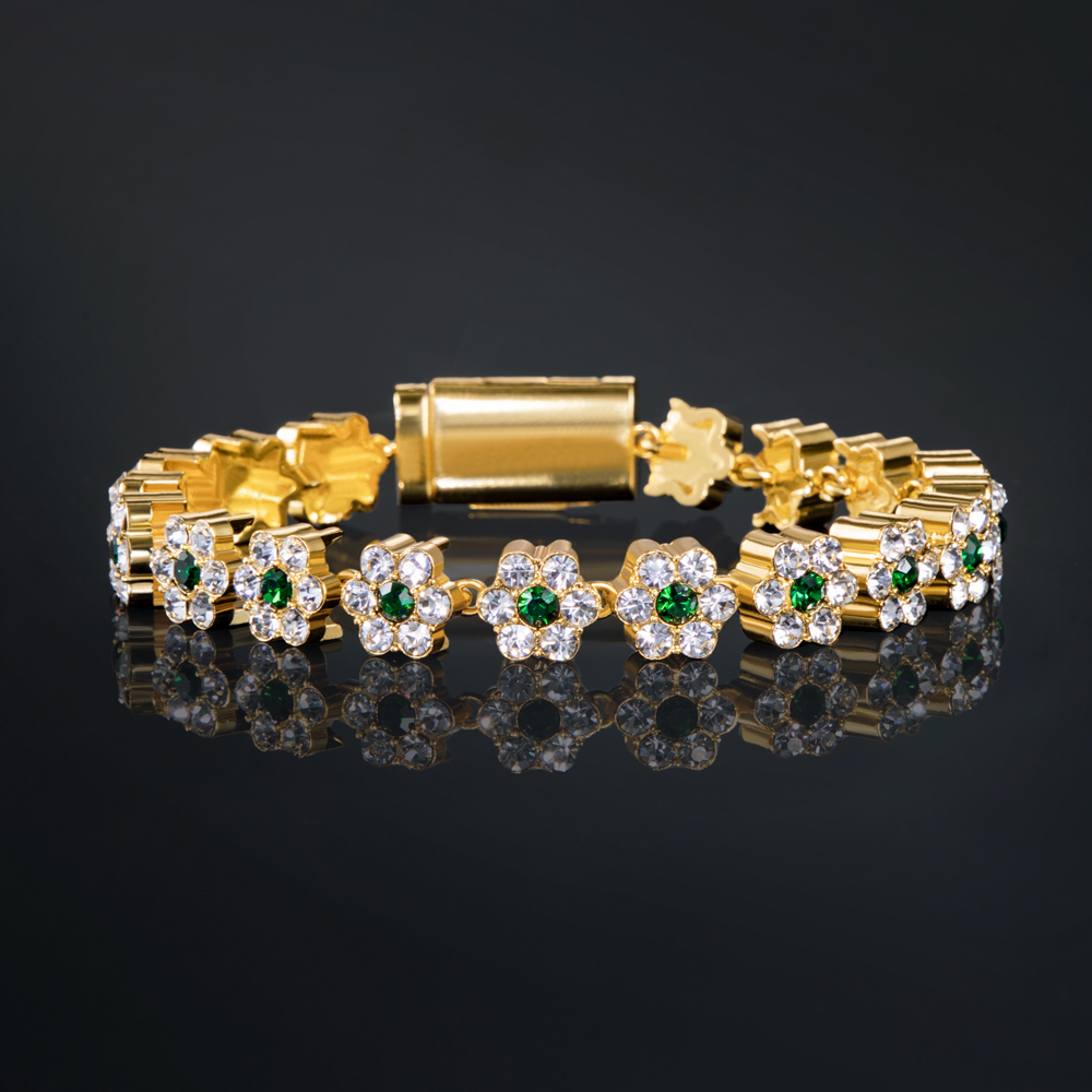 Helloice Iced 10mm Green Stone Flower Bracelet