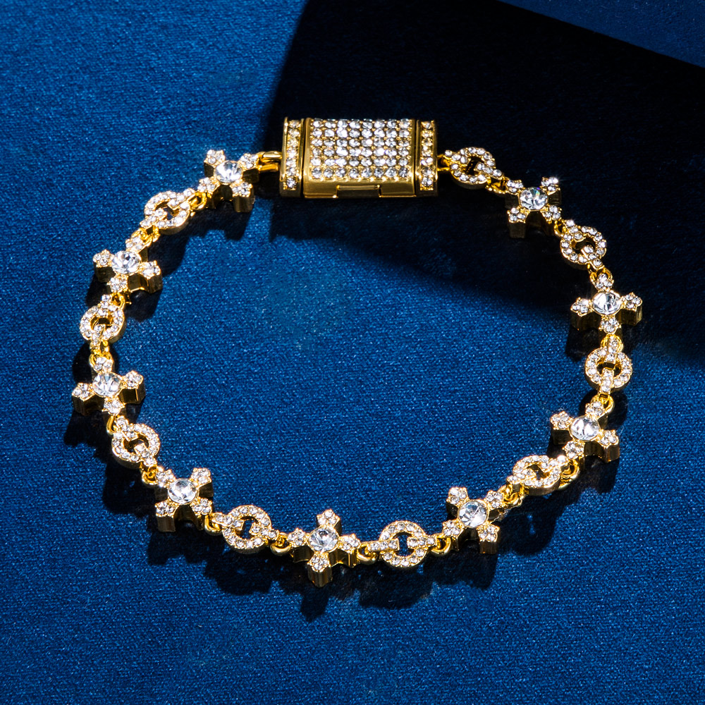 Helloice Iced Circle and Cross Bracelet in Gold