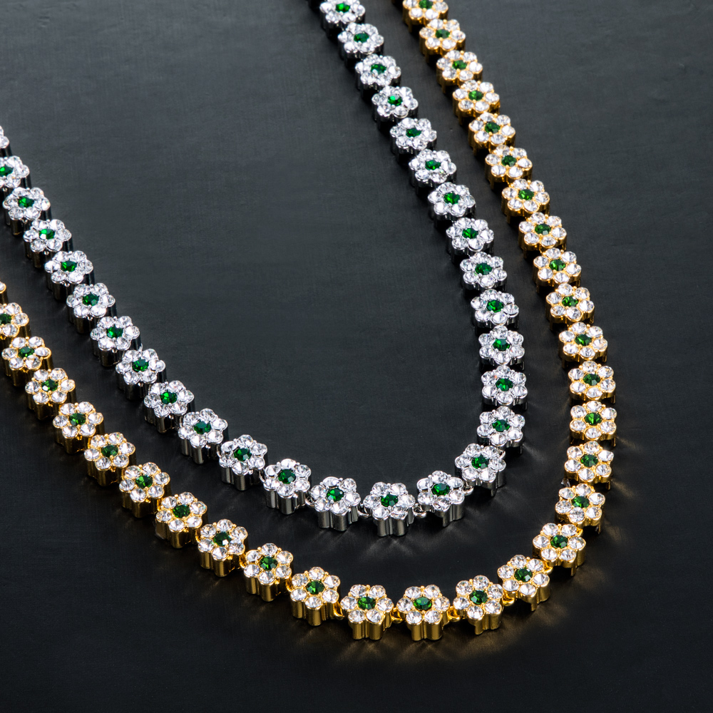 Helloice Iced 10mm Green Stone Flower Link Chain