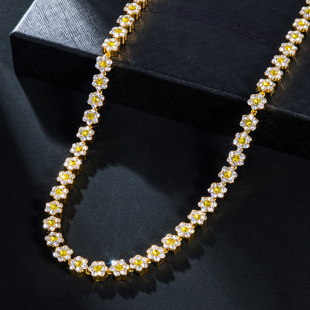 Helloice Iced 10mm Yellow Stone Flower Link Chain