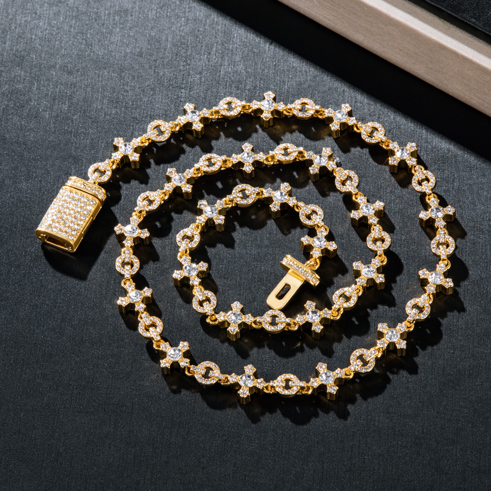 Helloice Micro Pave Cross Link Chain in Gold