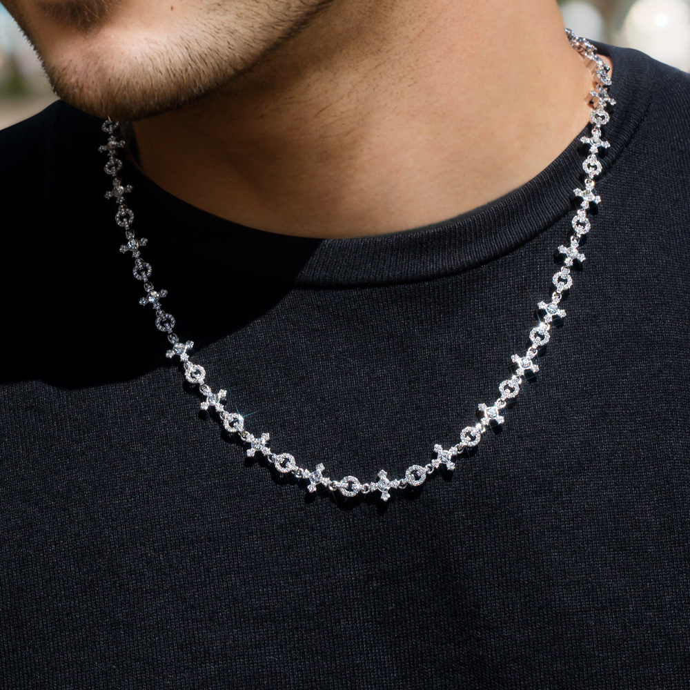 Helloice Micro Pave Cross Link Chain in White Gold