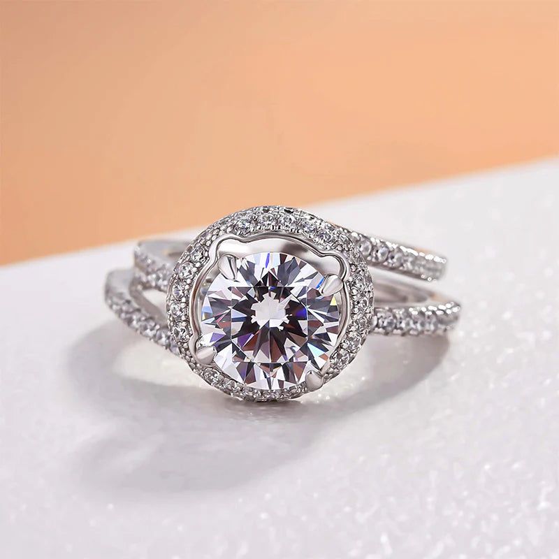 Helloice Unique Halo Round Cut Detachable Sterling Silver Ring Set