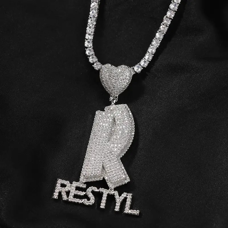 Helloice Custom Initial Letter and Name with Heart Pendant