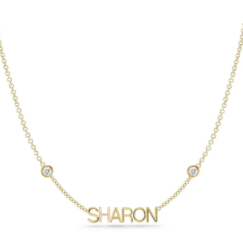 Helloice Customized Name Necklace With Two Bezels