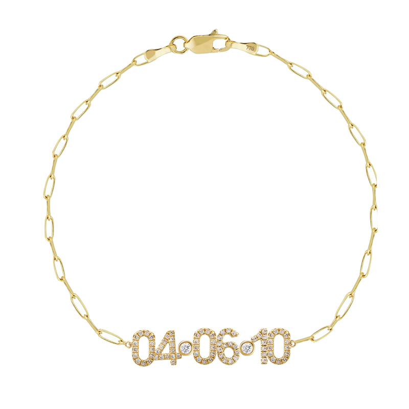 Helloice Diamond Date Birthstone Bracelet With Paperclip Chain