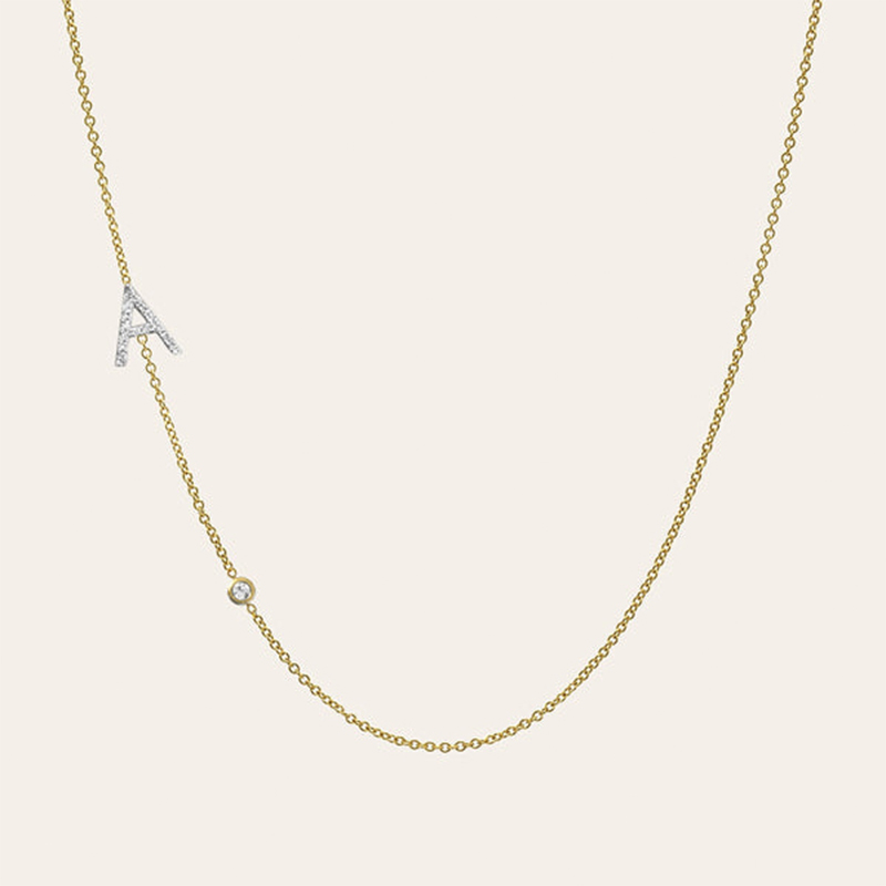 Helloice Diamond Initial and Birthstone Necklace